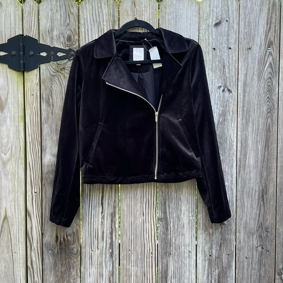 LC LAUREN CONRAD Velvet Moto Jacket Black Women’s Medium NWT NEW - Picture 2 of 12